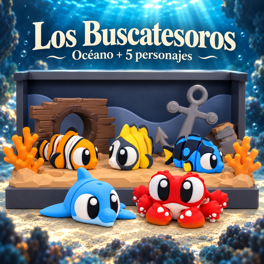 Playset del océano con Tiko, Zazu, Nori, Bruma y Duna, los cinco Buscatesoros de Wompy Pals.