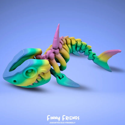 Juguete 3D Dinosaurio Tiburón Rainbow ecológico, vista mostrando articulaciones móviles