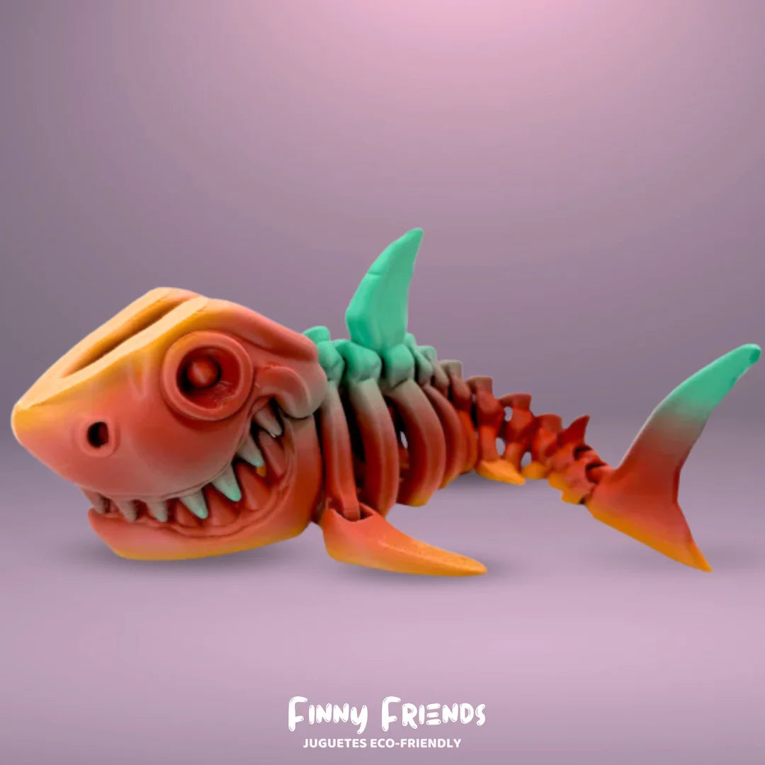 Dinosaurio Tiburón multicolor articulado en movimiento, juguete ecológico impreso en 3D