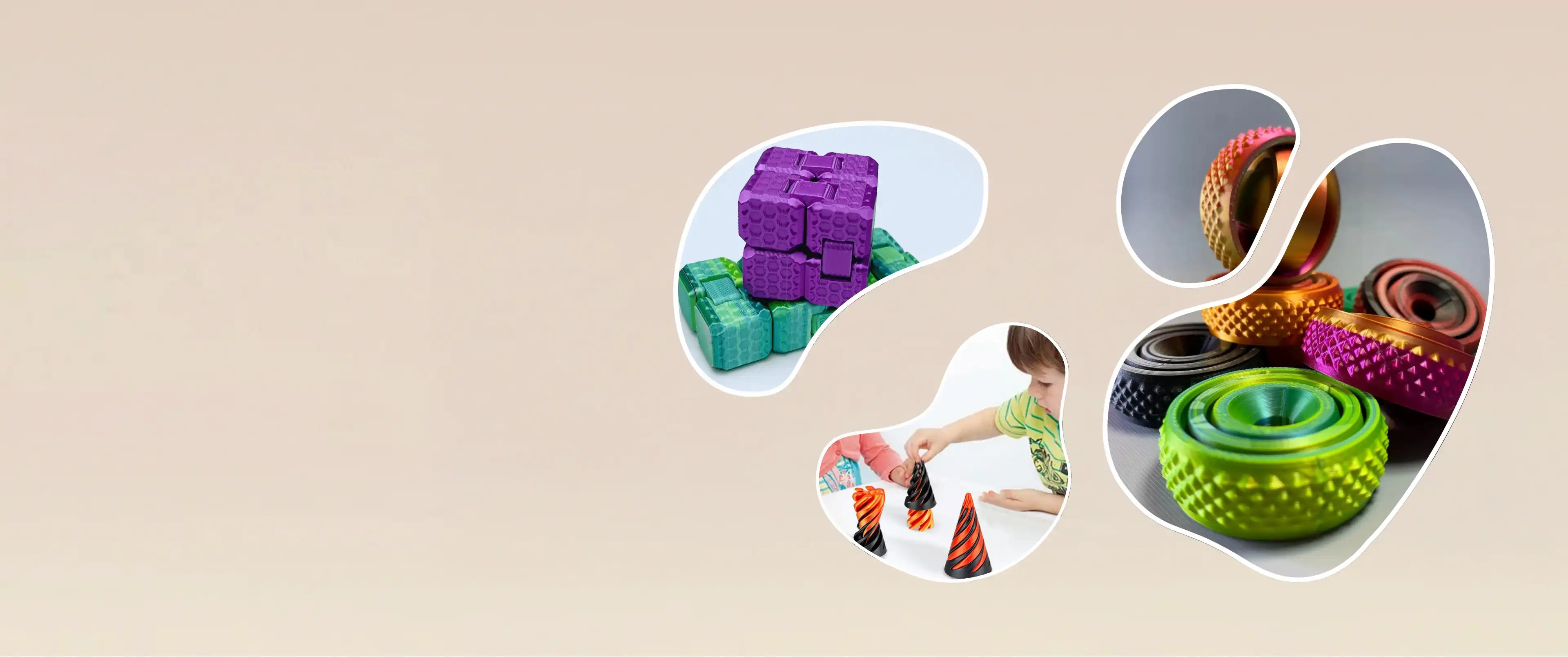 Juguetes fidget 3D antiestrés de colores variados impresos en PLA ecológico, ideales para todas las edades