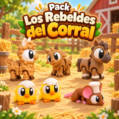 Los Rebeldes del Corral: pack Wompy Pals con Canela, Gala, Hero, Pío y Pa y Bruno.